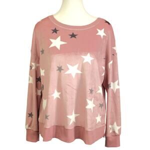 Simply Vera Wang Pajama Top Pink w/ Grey & White Stars sz PM